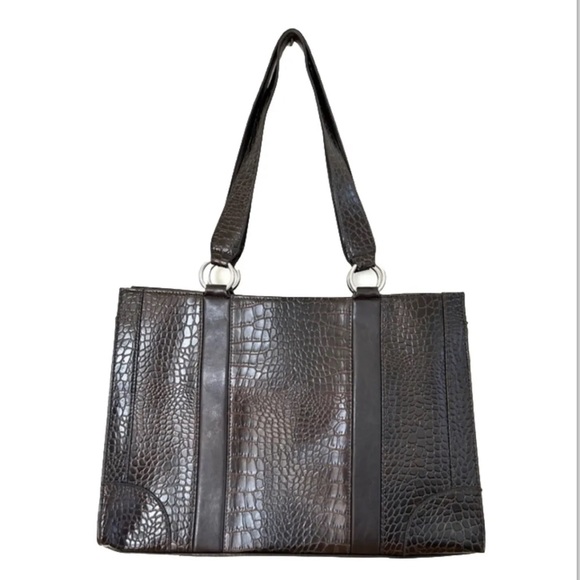 Coldwater Creek Faux Leather Croc Tote Bag in Very Dark Brown - Picture 4 of 12